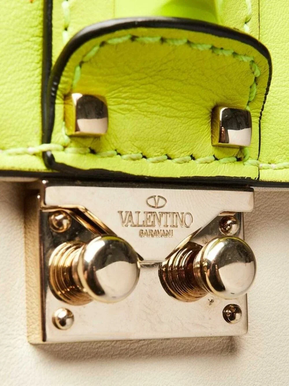 Valentino Yellow/White Leather Glam Lock Small Flap Bag